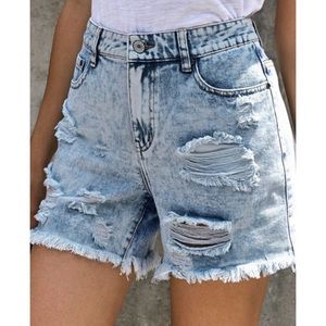 Acid Washed Frayed Shorts